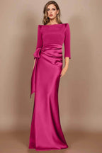 Elegant Sheath Scoop 3/4 Length Sleeves Floor Length Mother of the Bride Dress