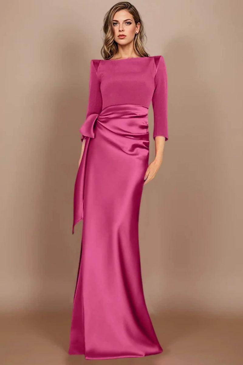 Elegant Sheath Scoop 3/4 Length Sleeves Floor Length Mother of the Bride Dress