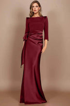 Elegant Sheath Scoop 3/4 Length Sleeves Floor Length Mother of the Bride Dress