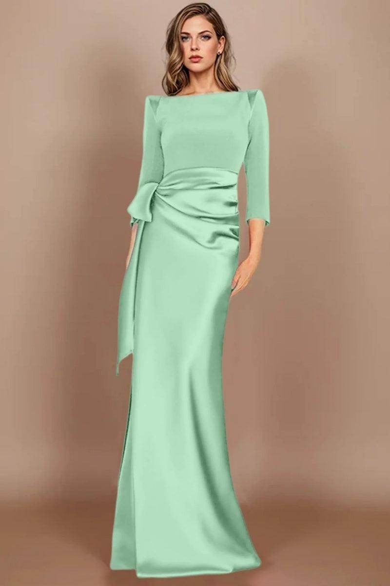 Elegant Sheath Scoop 3/4 Length Sleeves Floor Length Mother of the Bride Dress