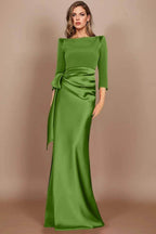 Elegant Sheath Scoop 3/4 Length Sleeves Floor Length Mother of the Bride Dress