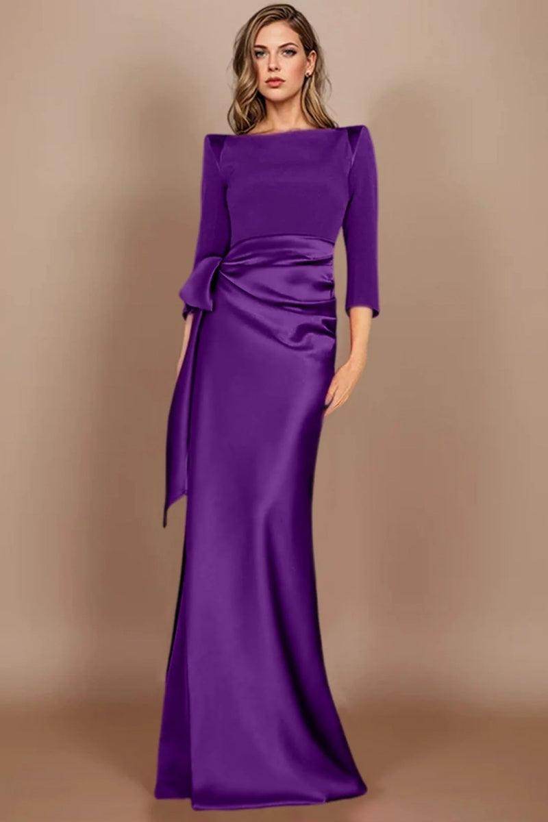 Elegant Sheath Scoop 3/4 Length Sleeves Floor Length Mother of the Bride Dress