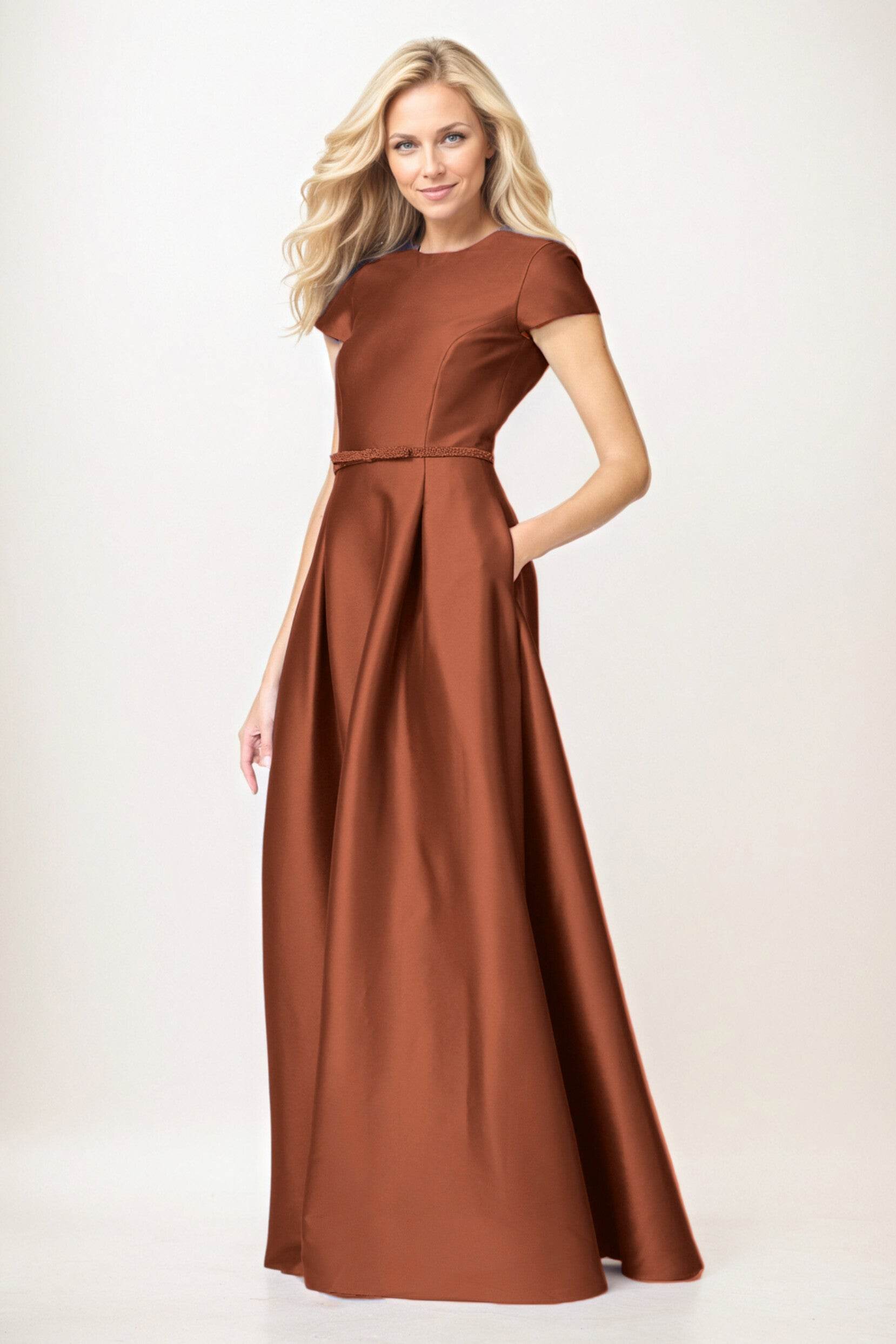 Elegant A-Line Maxi Satin Formal Gown Mother of the Bride Dress