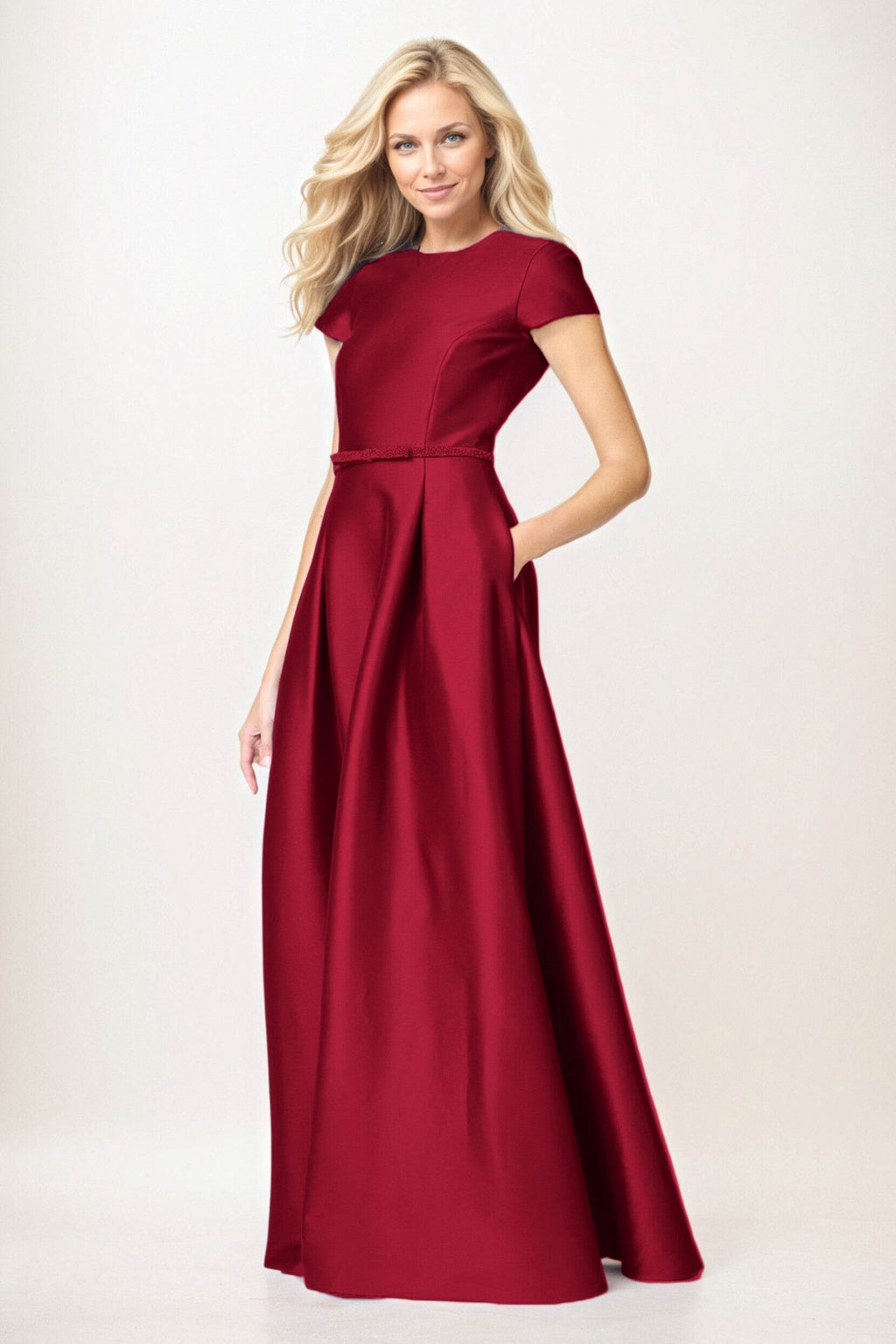 Elegant A-Line Maxi Satin Formal Gown Mother of the Bride Dress
