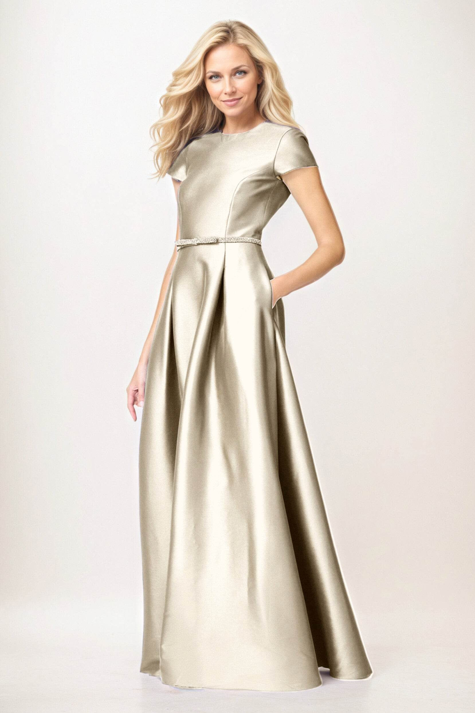 Elegant A-Line Maxi Satin Formal Gown Mother of the Bride Dress