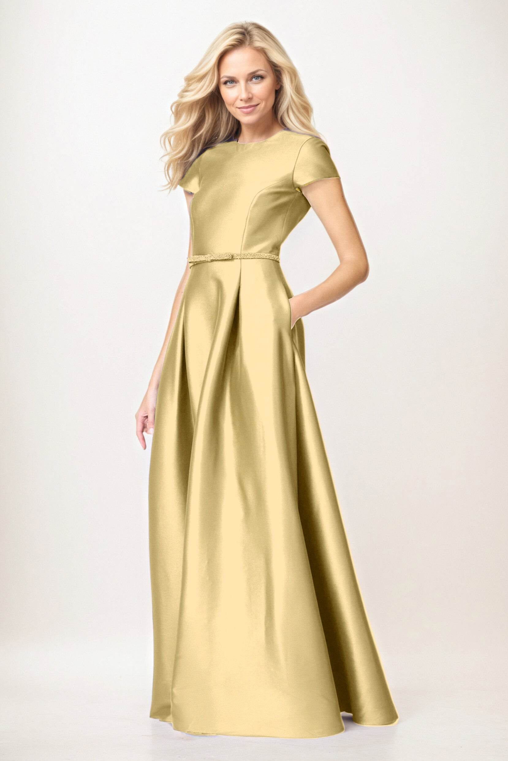 Elegant A-Line Maxi Satin Formal Gown Mother of the Bride Dress