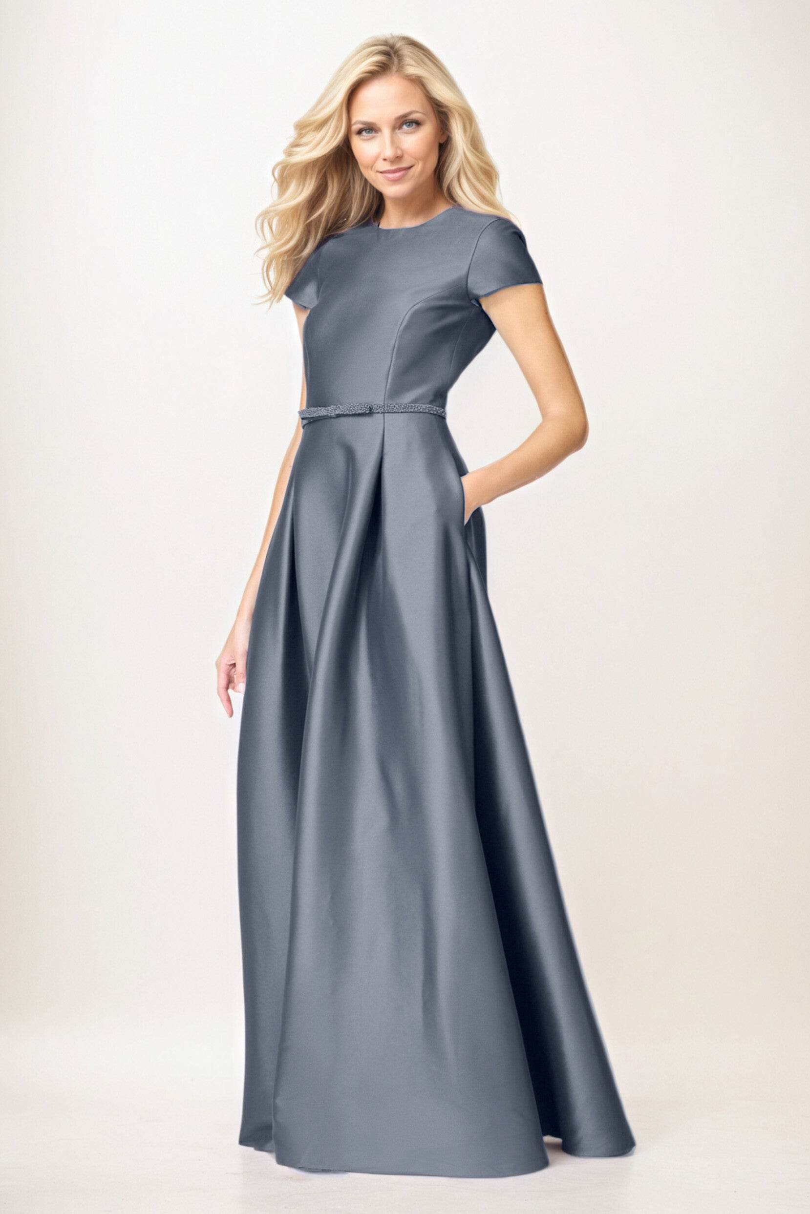 Elegant A-Line Maxi Satin Formal Gown Mother of the Bride Dress