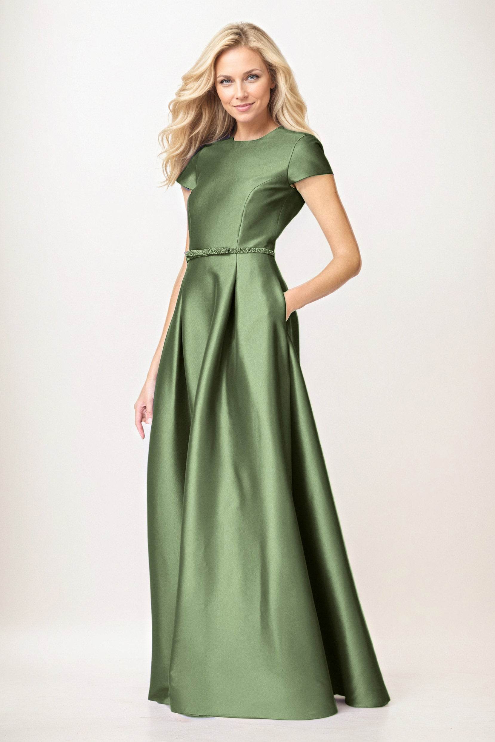 Elegant A-Line Maxi Satin Formal Gown Mother of the Bride Dress