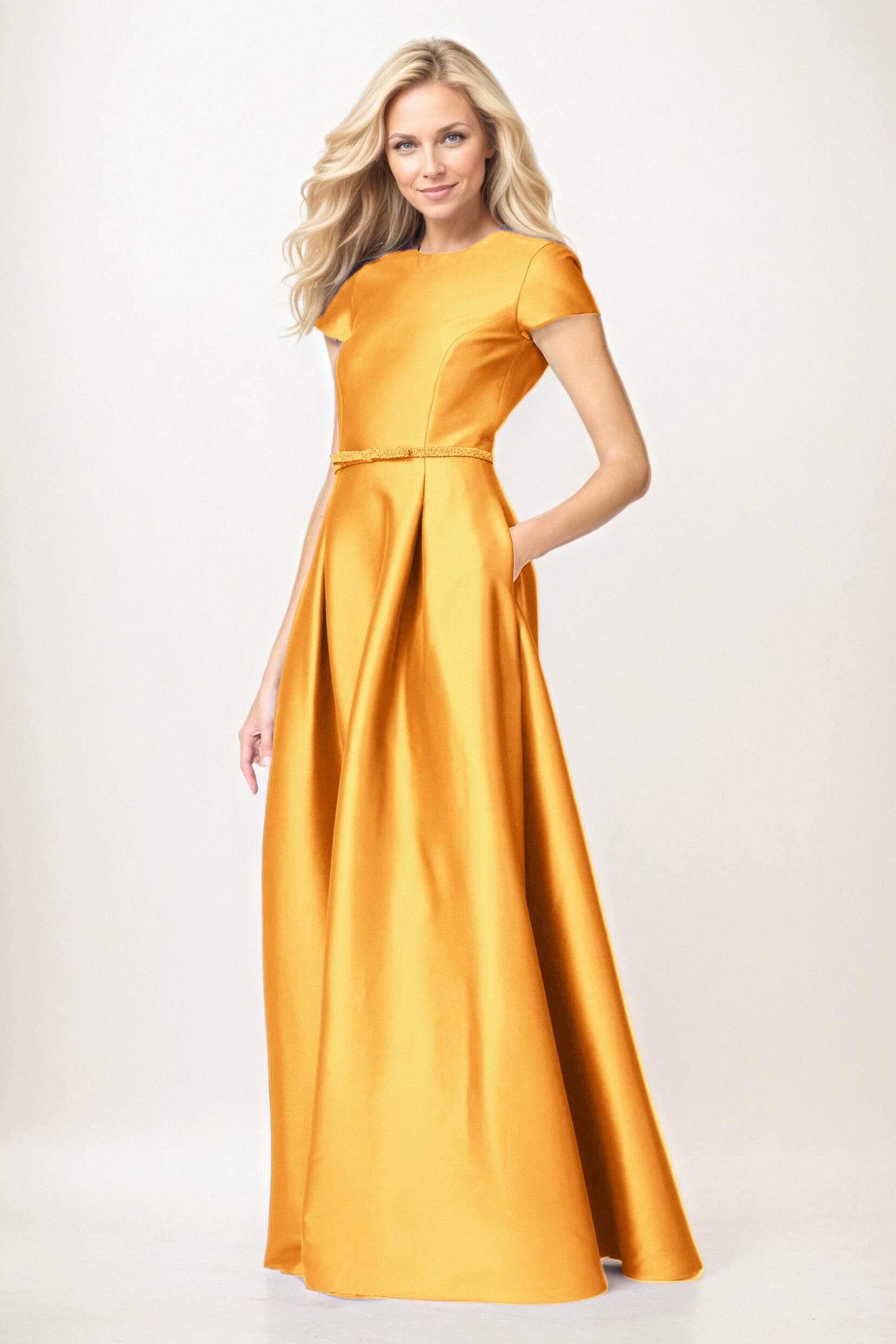 Elegant A-Line Maxi Satin Formal Gown Mother of the Bride Dress