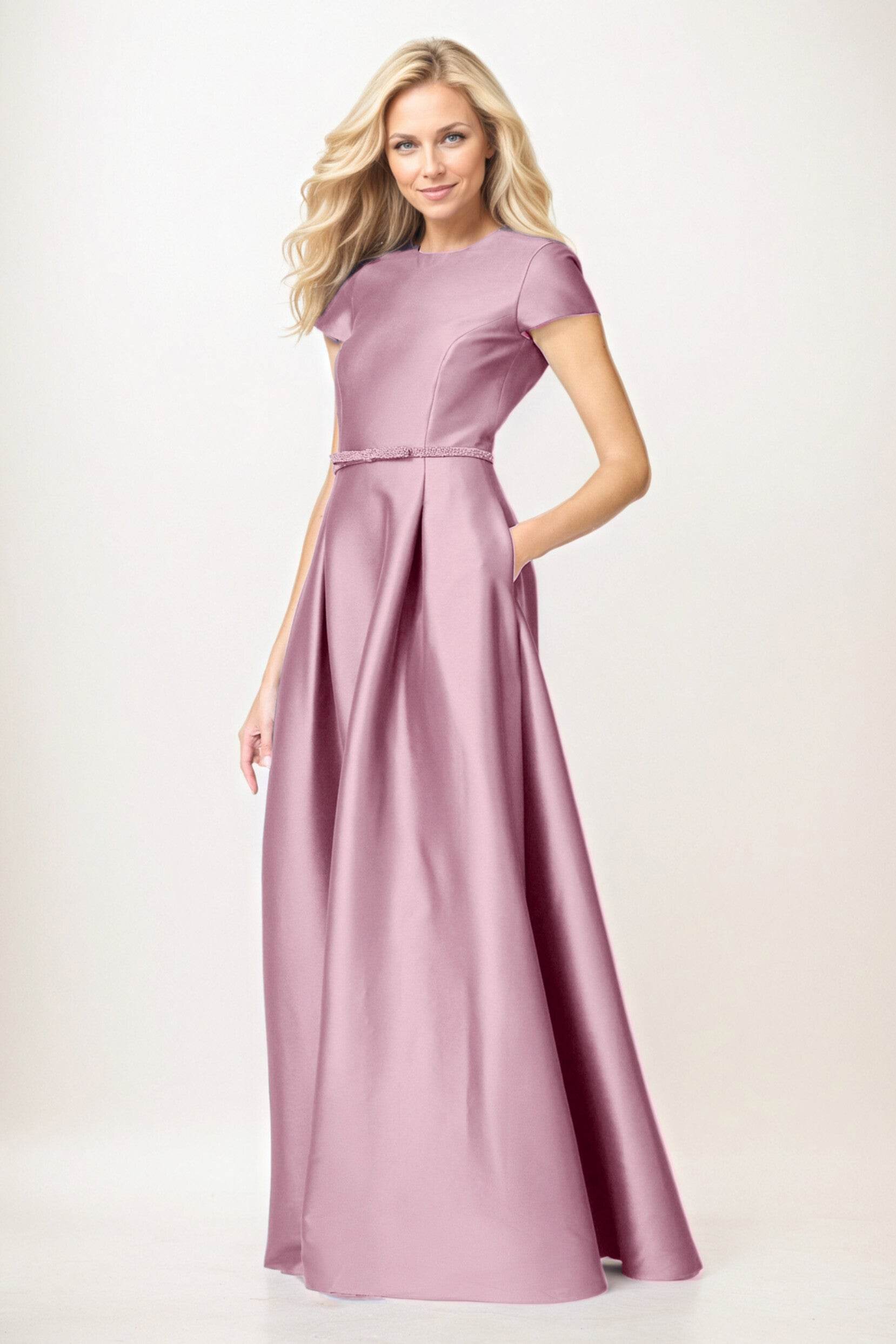 Elegant A-Line Maxi Satin Formal Gown Mother of the Bride Dress
