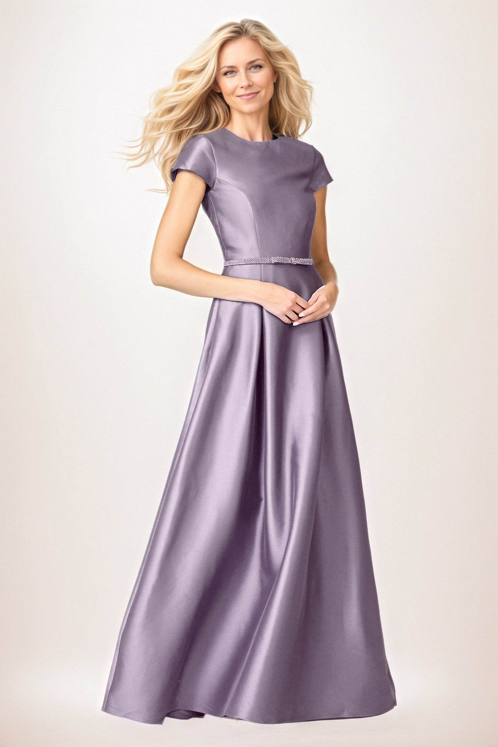 Elegant A-Line Maxi Satin Formal Gown Mother of the Bride Dress