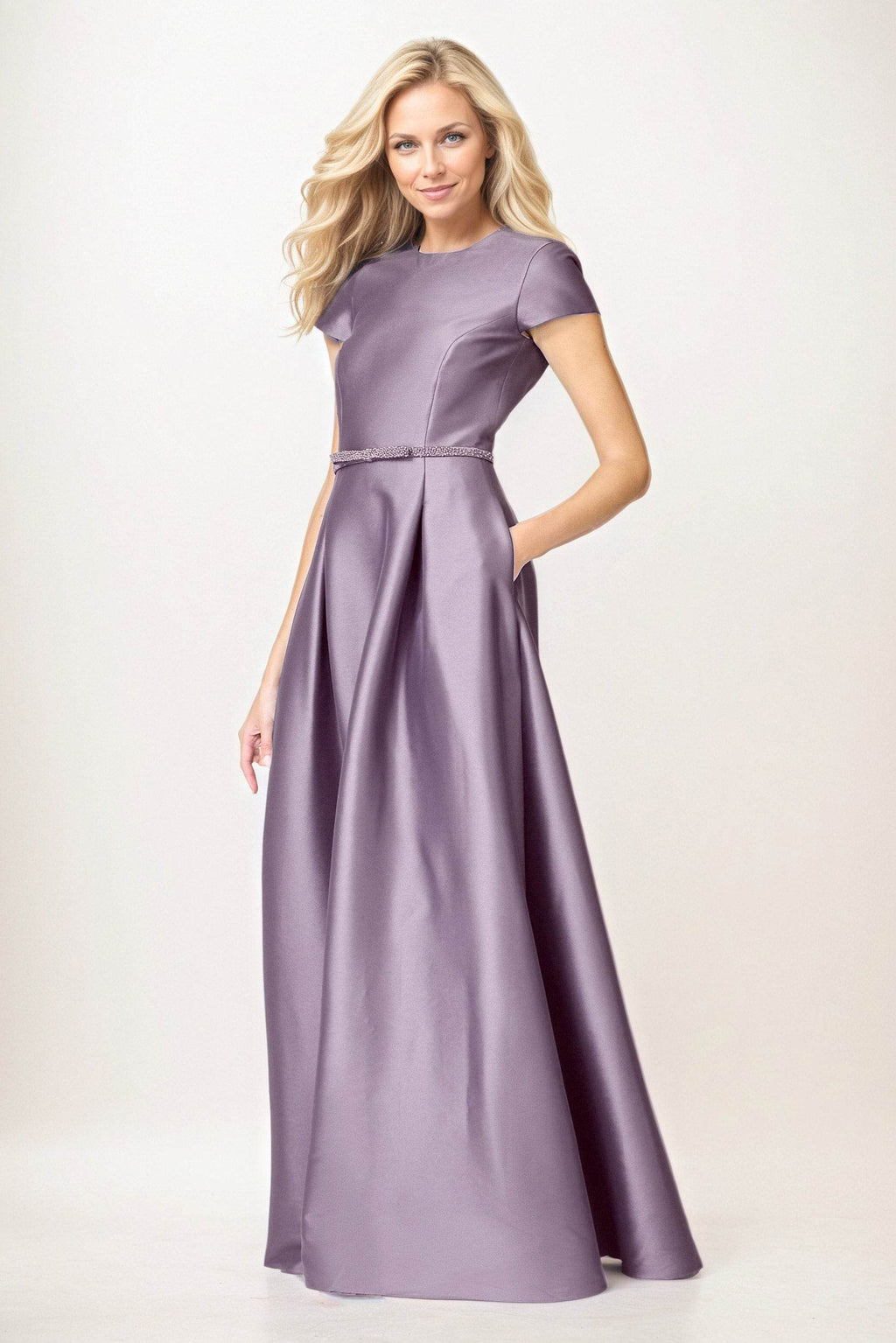 Elegant A-Line Maxi Satin Formal Gown Mother of the Bride Dress