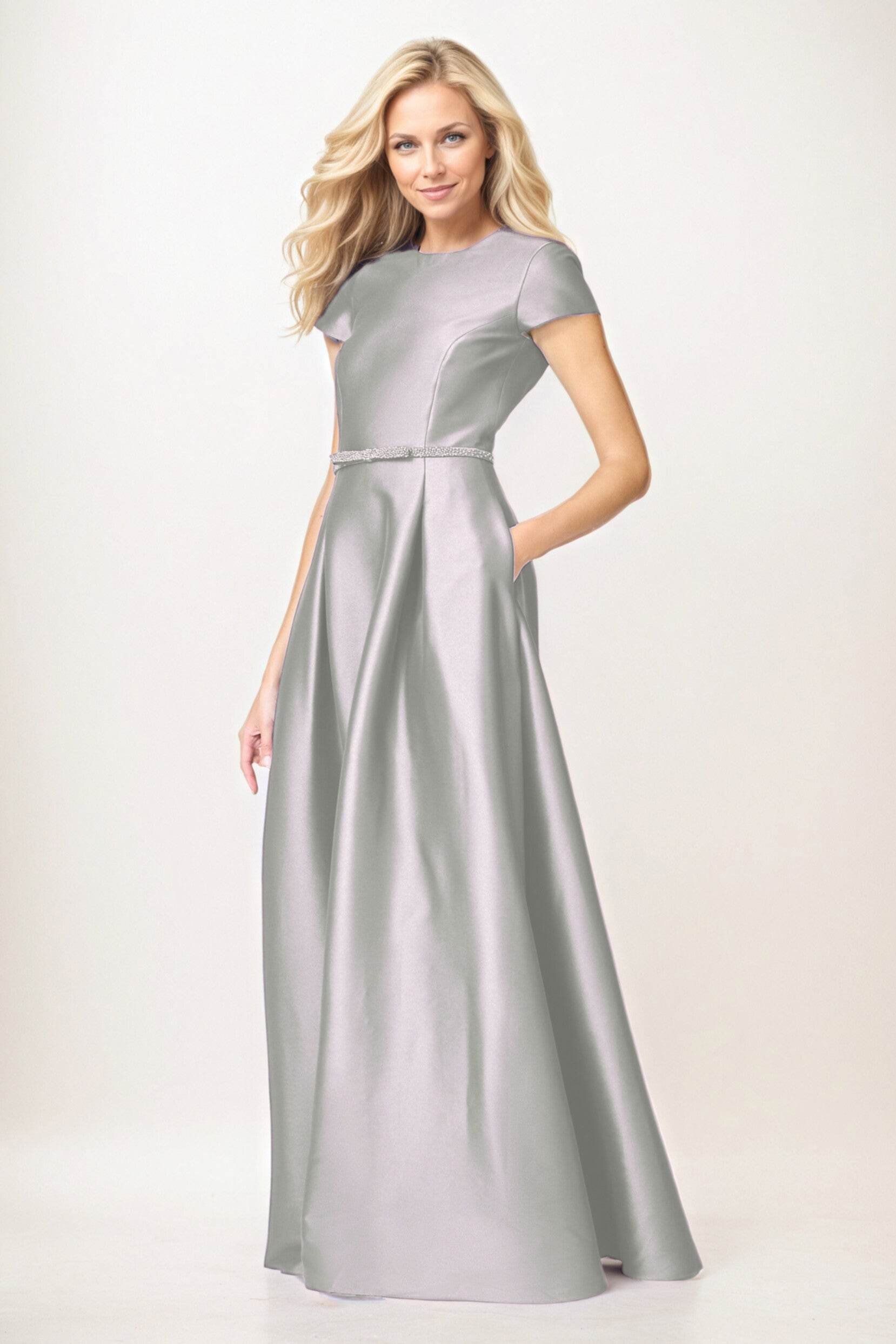 Elegant A-Line Maxi Satin Formal Gown Mother of the Bride Dress