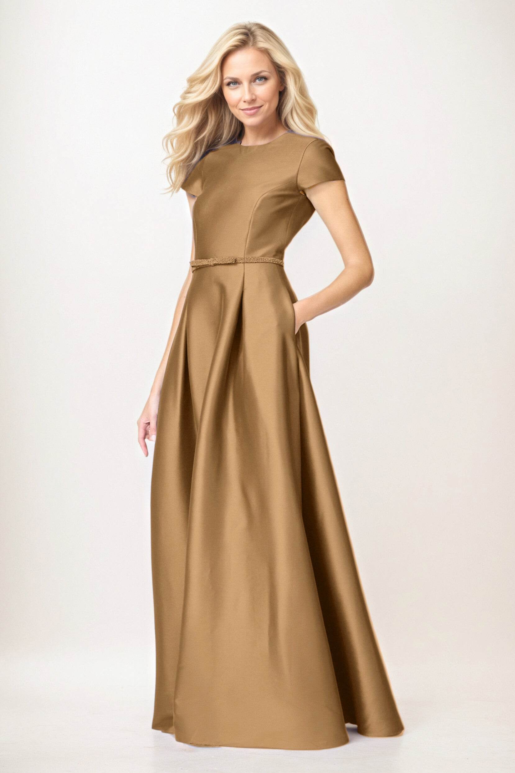 Elegant A-Line Maxi Satin Formal Gown Mother of the Bride Dress
