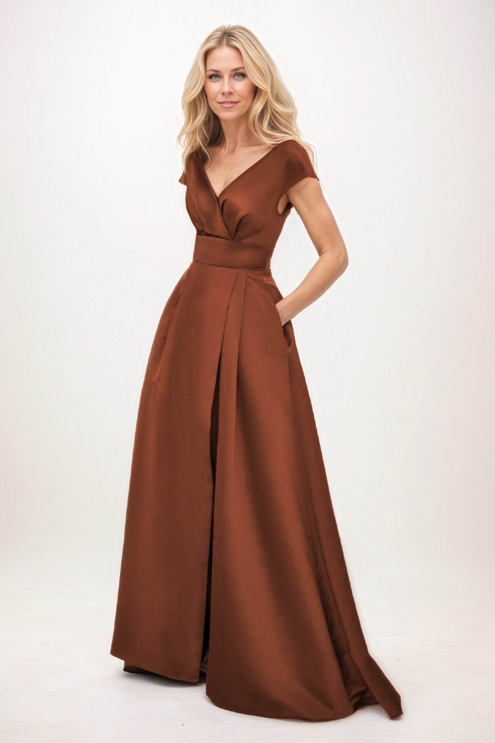 Elegant A-Line Maxi Satin Formal Gown Mother of the Bride Dress