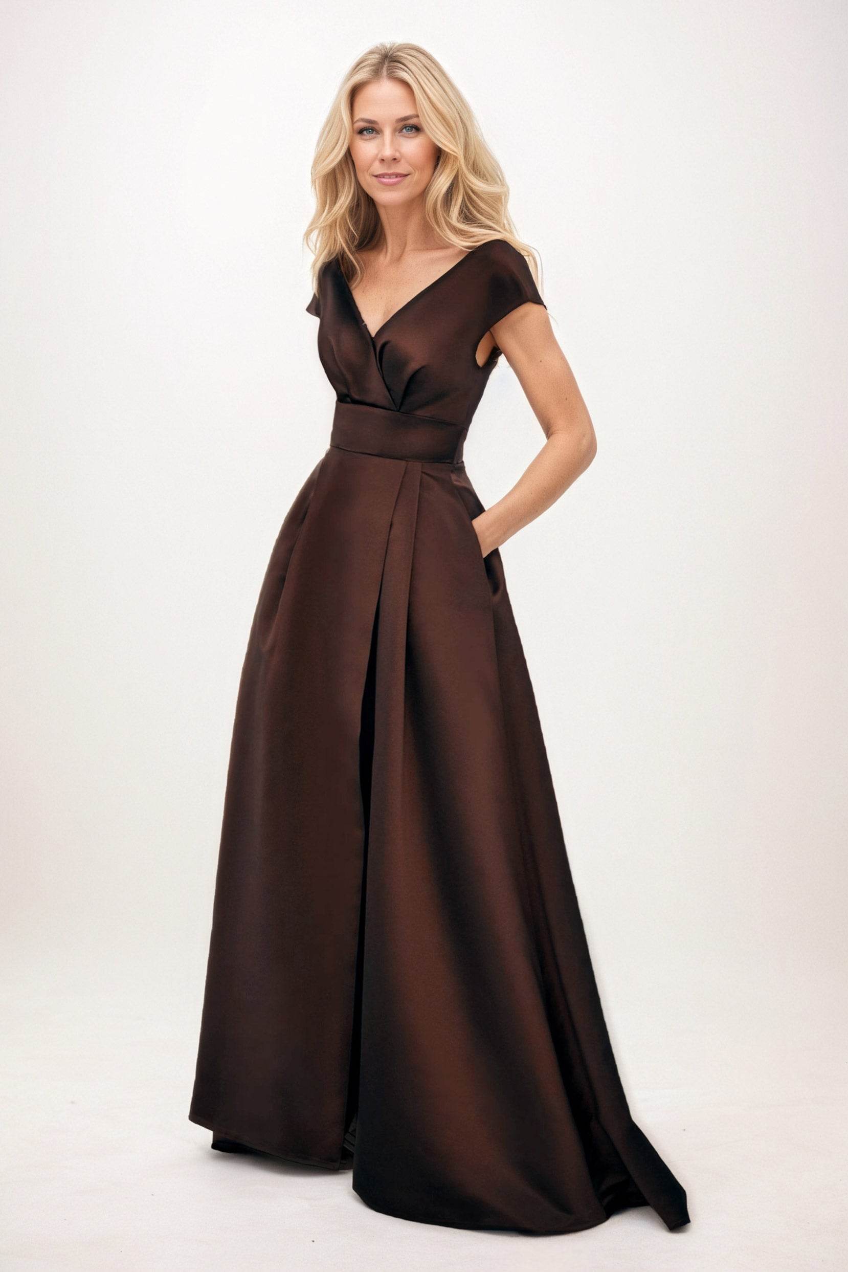 Elegant A-Line Maxi Satin Formal Gown Mother of the Bride Dress