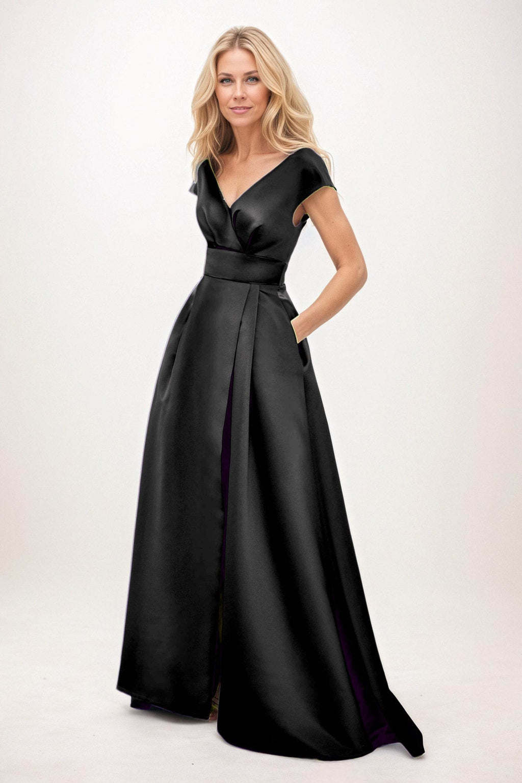 Elegant A-Line Maxi Satin Formal Gown Mother of the Bride Dress
