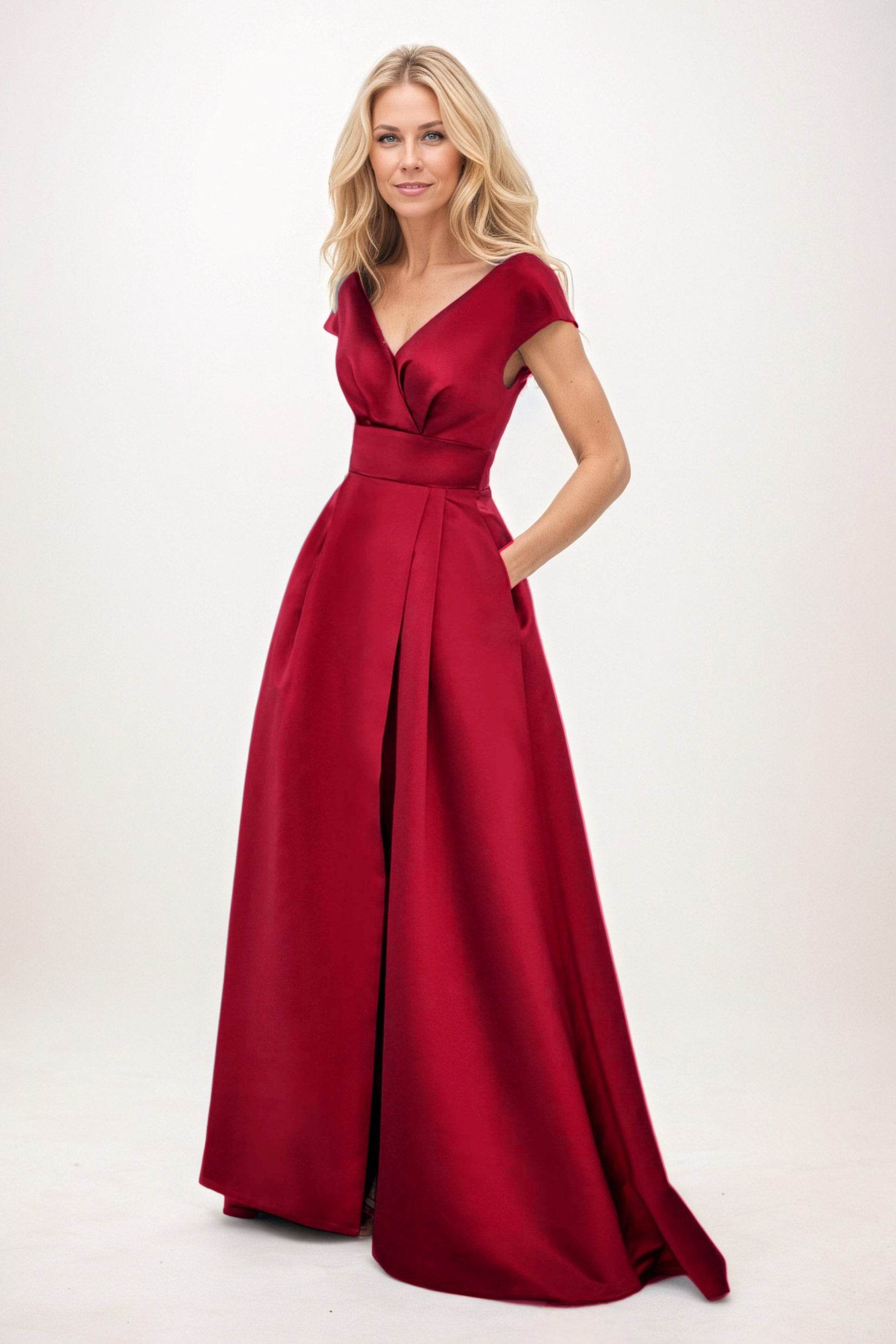 Elegant A-Line Maxi Satin Formal Gown Mother of the Bride Dress