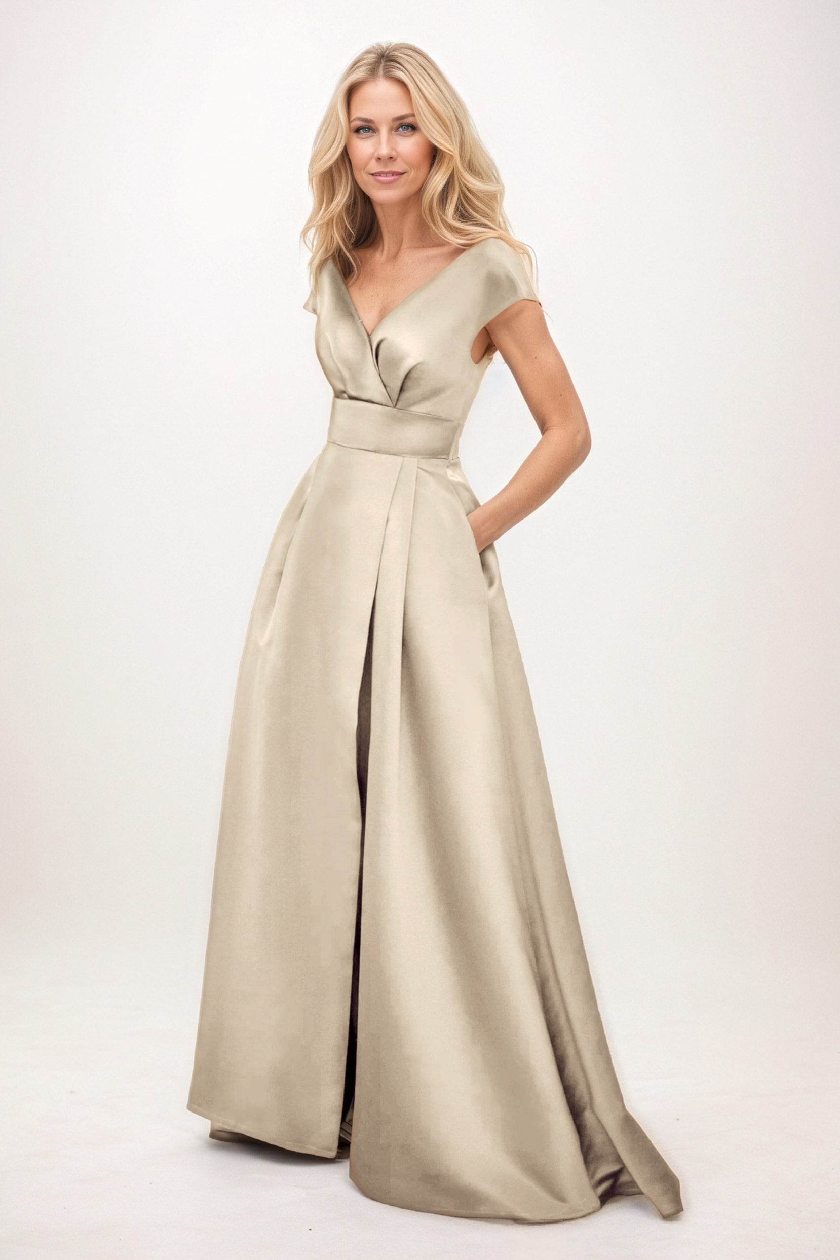 Elegant A-Line Maxi Satin Formal Gown Mother of the Bride Dress