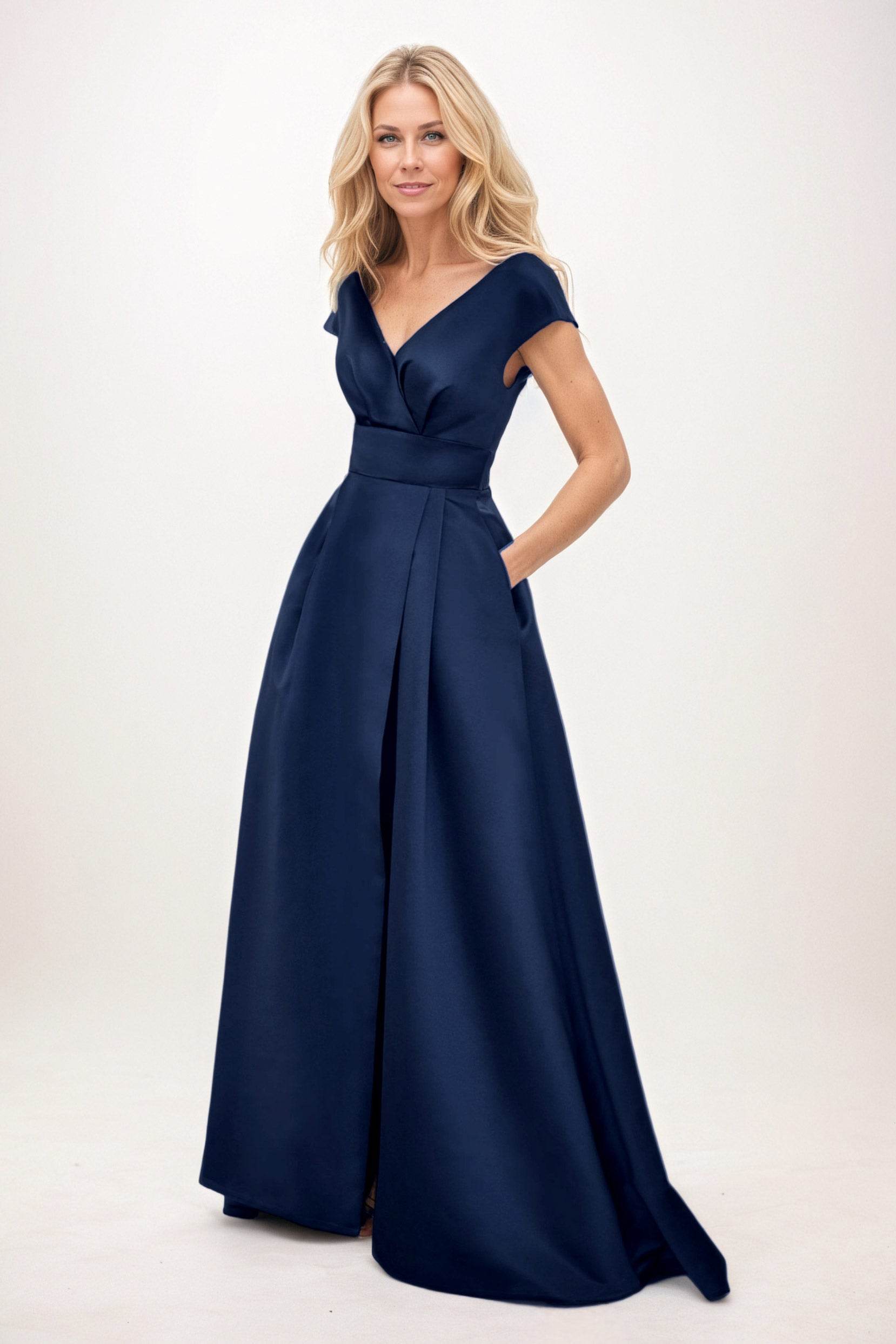 Elegant A-Line Maxi Satin Formal Gown Mother of the Bride Dress