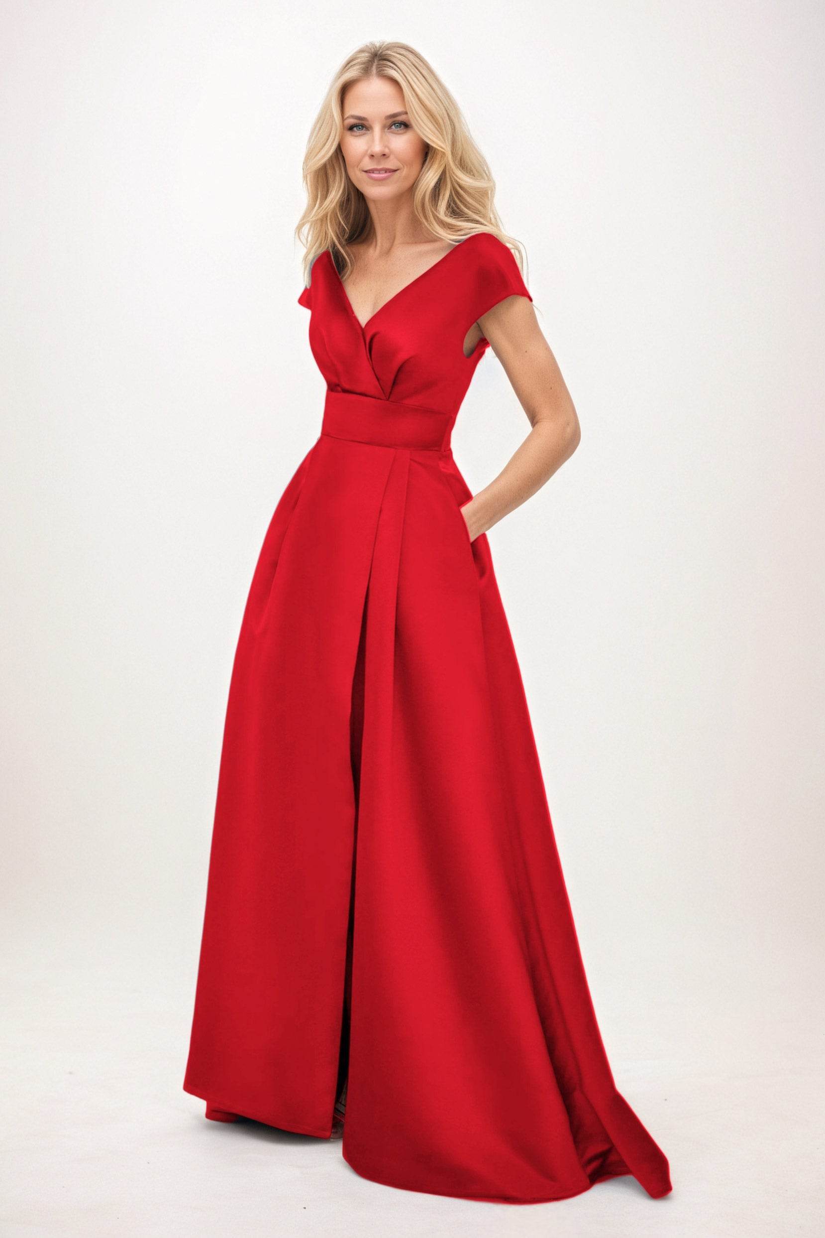 Elegant A-Line Maxi Satin Formal Gown Mother of the Bride Dress