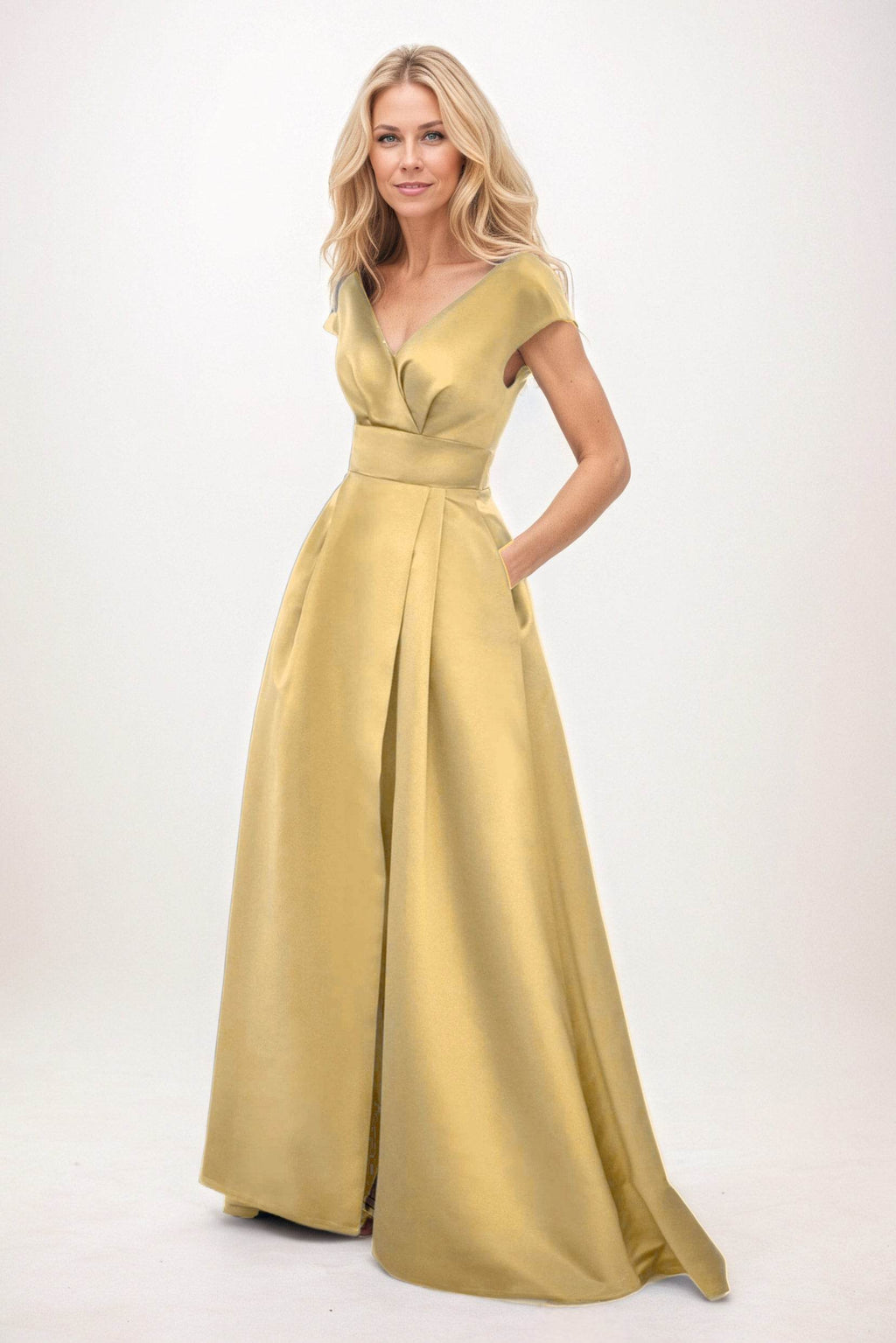 Elegant A-Line Maxi Satin Formal Gown Mother of the Bride Dress