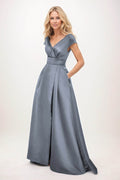 Elegant A-Line Maxi Satin Formal Gown Mother of the Bride Dress