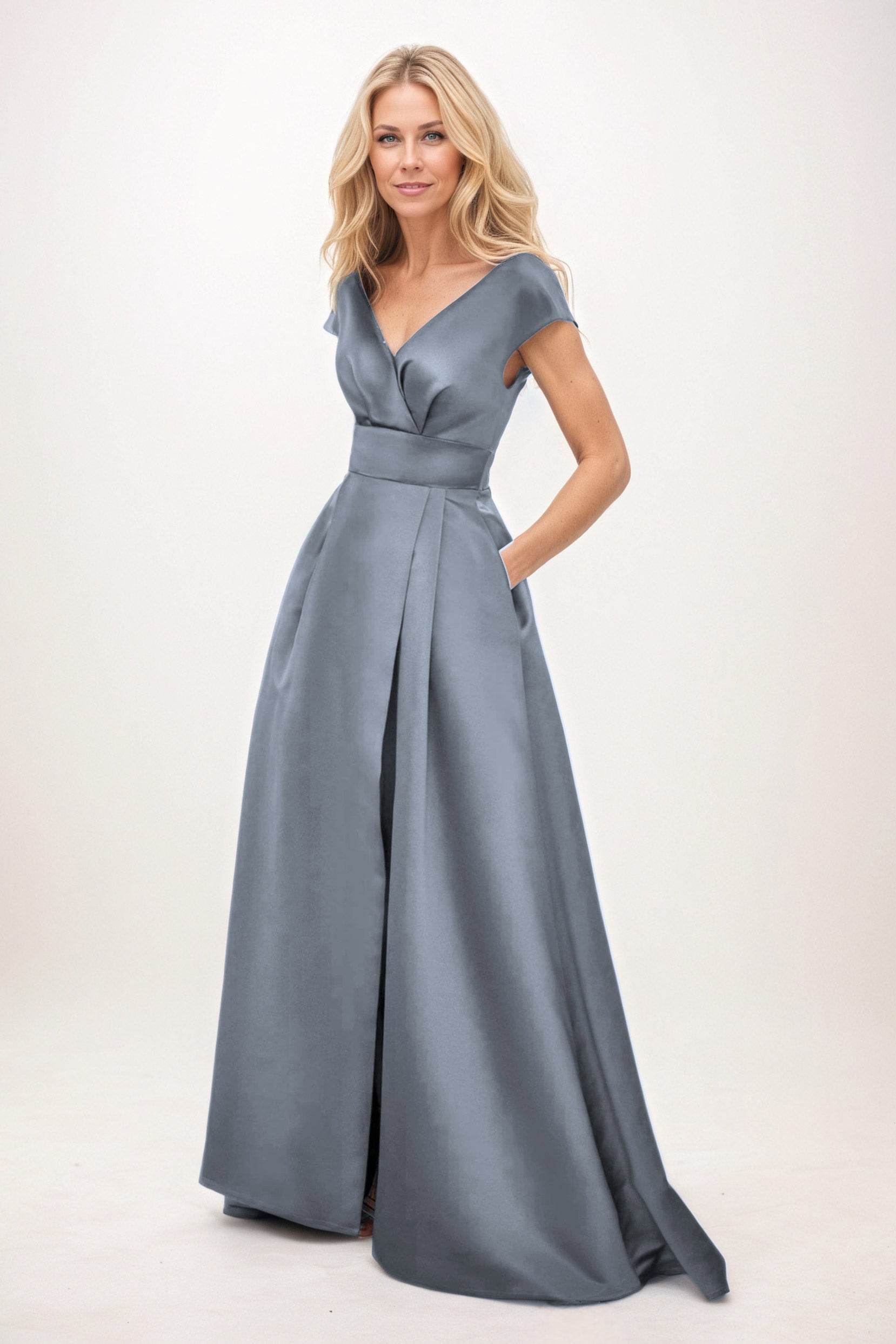 Elegant A-Line Maxi Satin Formal Gown Mother of the Bride Dress