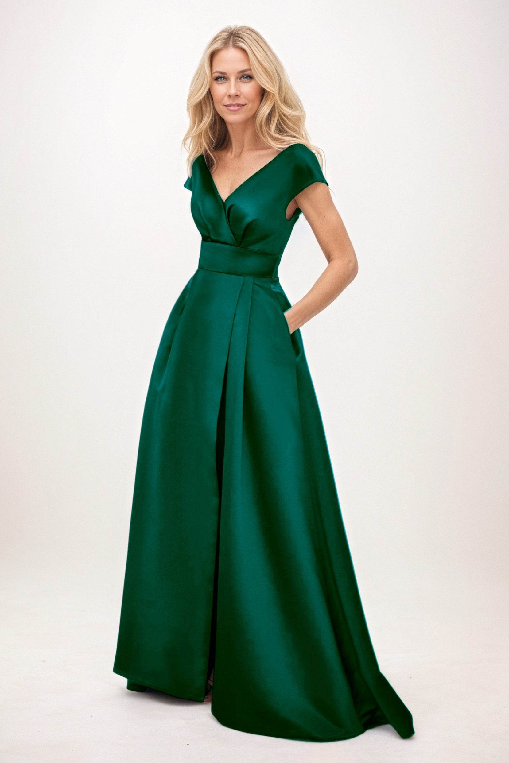 Elegant A-Line Maxi Satin Formal Gown Mother of the Bride Dress