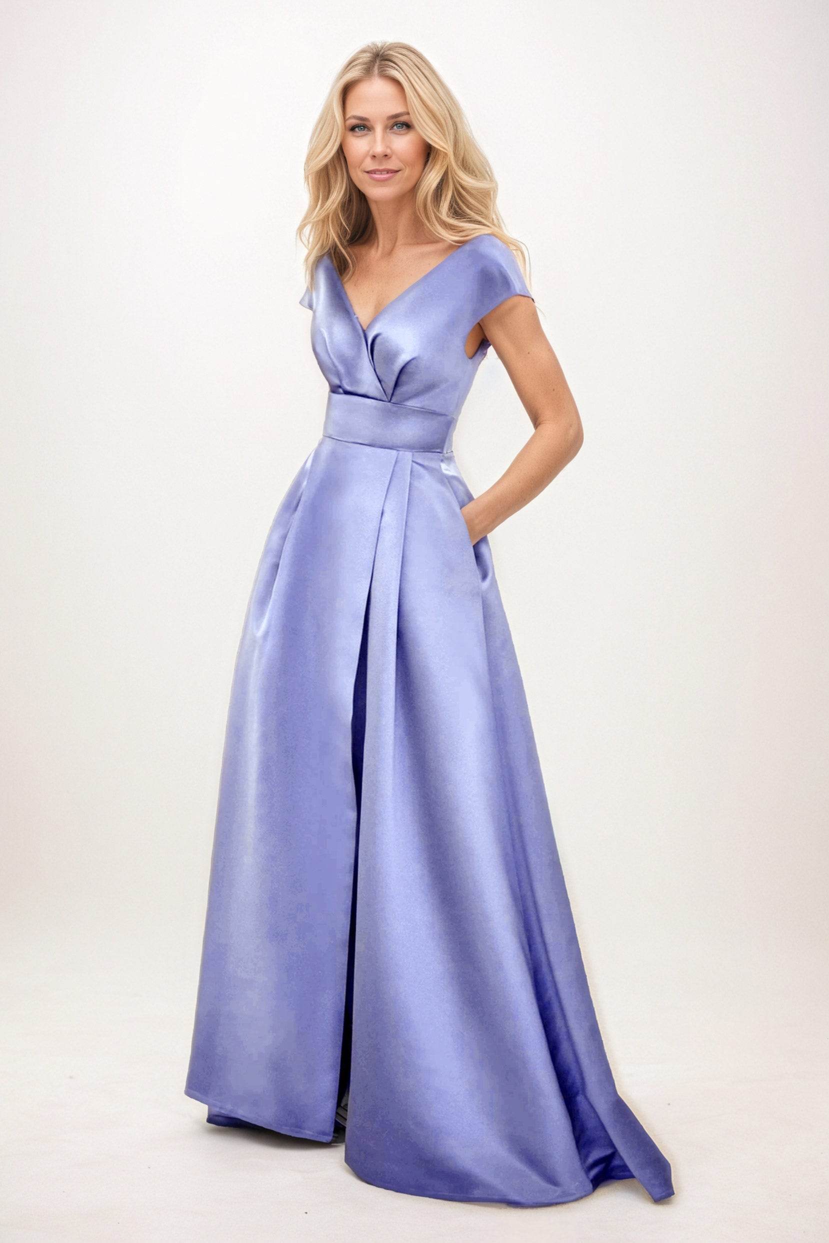 Elegant A-Line Maxi Satin Formal Gown Mother of the Bride Dress