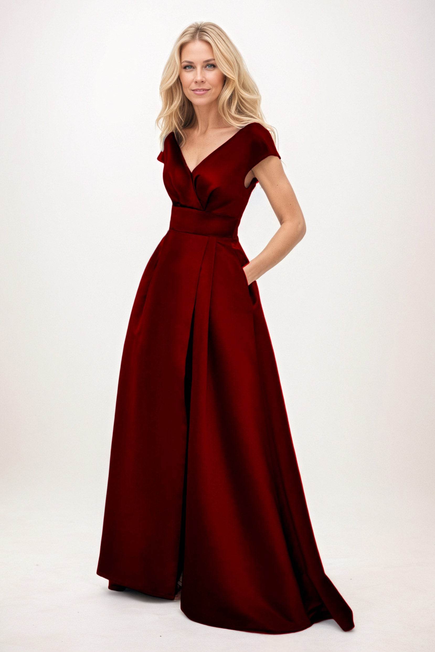 Elegant A-Line Maxi Satin Formal Gown Mother of the Bride Dress