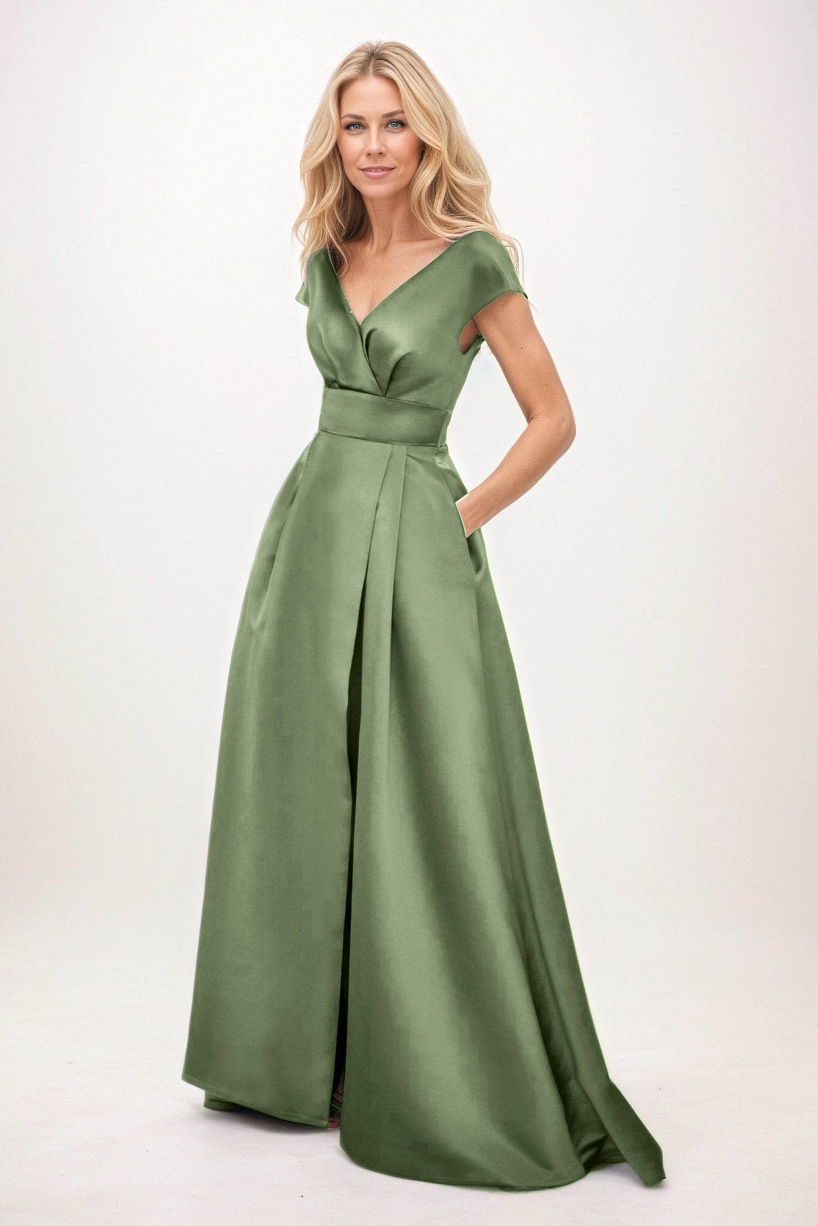 Elegant A-Line Maxi Satin Formal Gown Mother of the Bride Dress