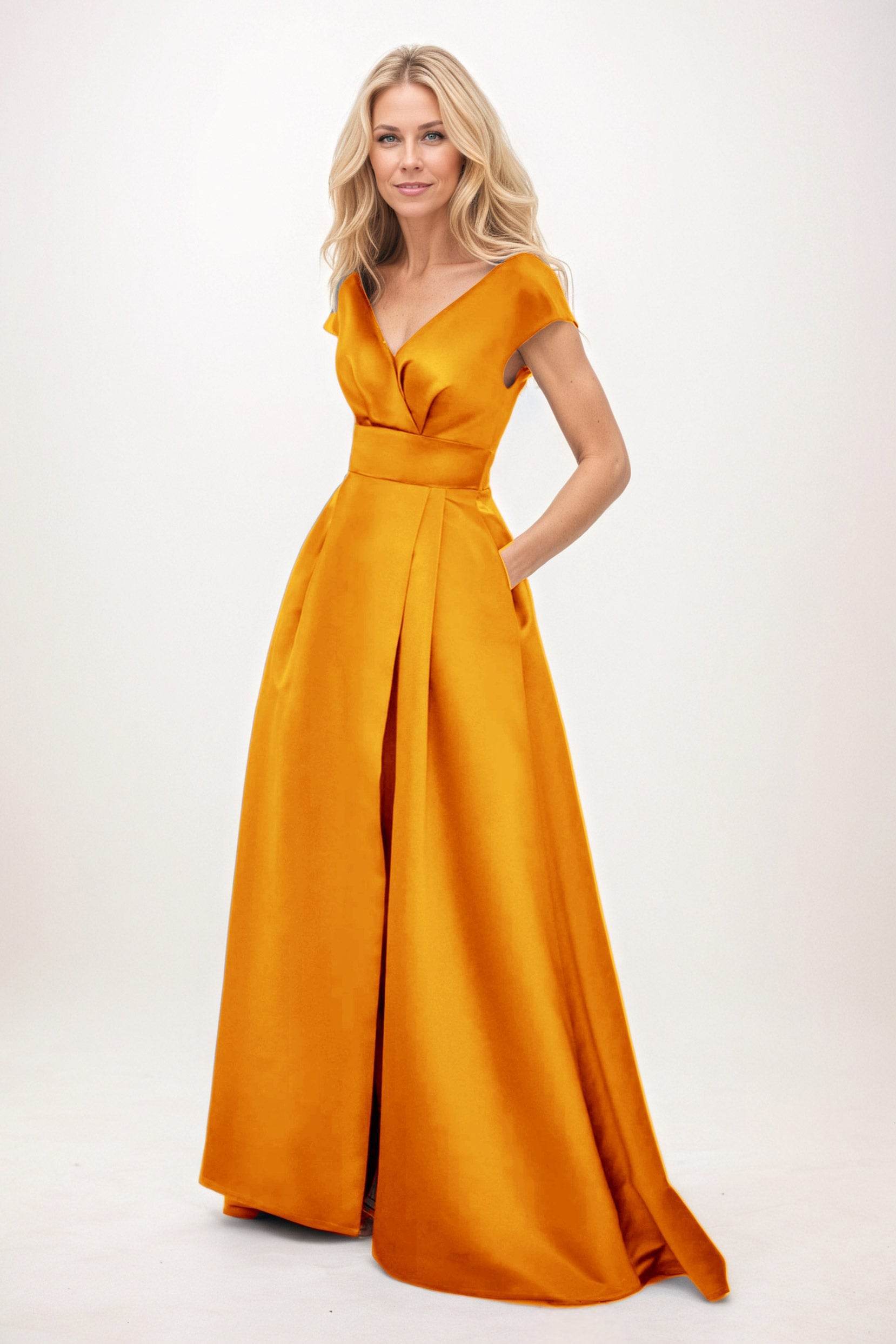 Elegant A-Line Maxi Satin Formal Gown Mother of the Bride Dress