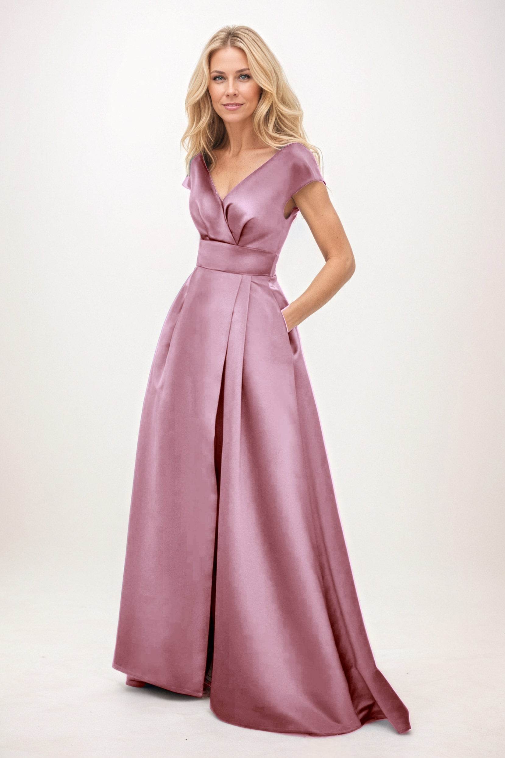 Elegant A-Line Maxi Satin Formal Gown Mother of the Bride Dress