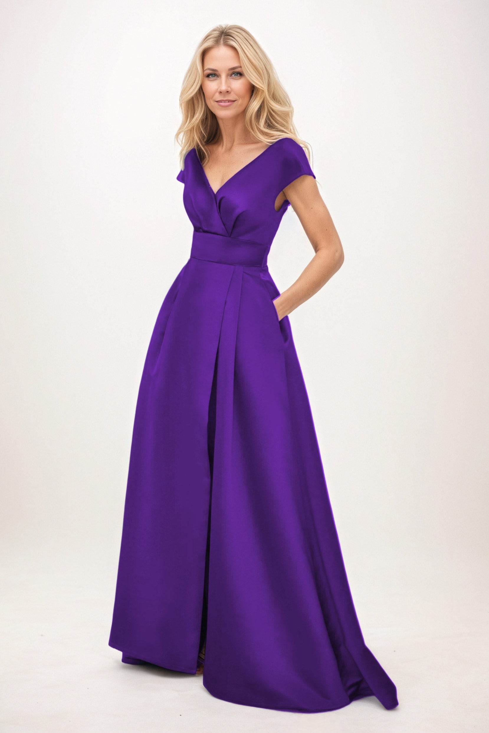 Elegant A-Line Maxi Satin Formal Gown Mother of the Bride Dress