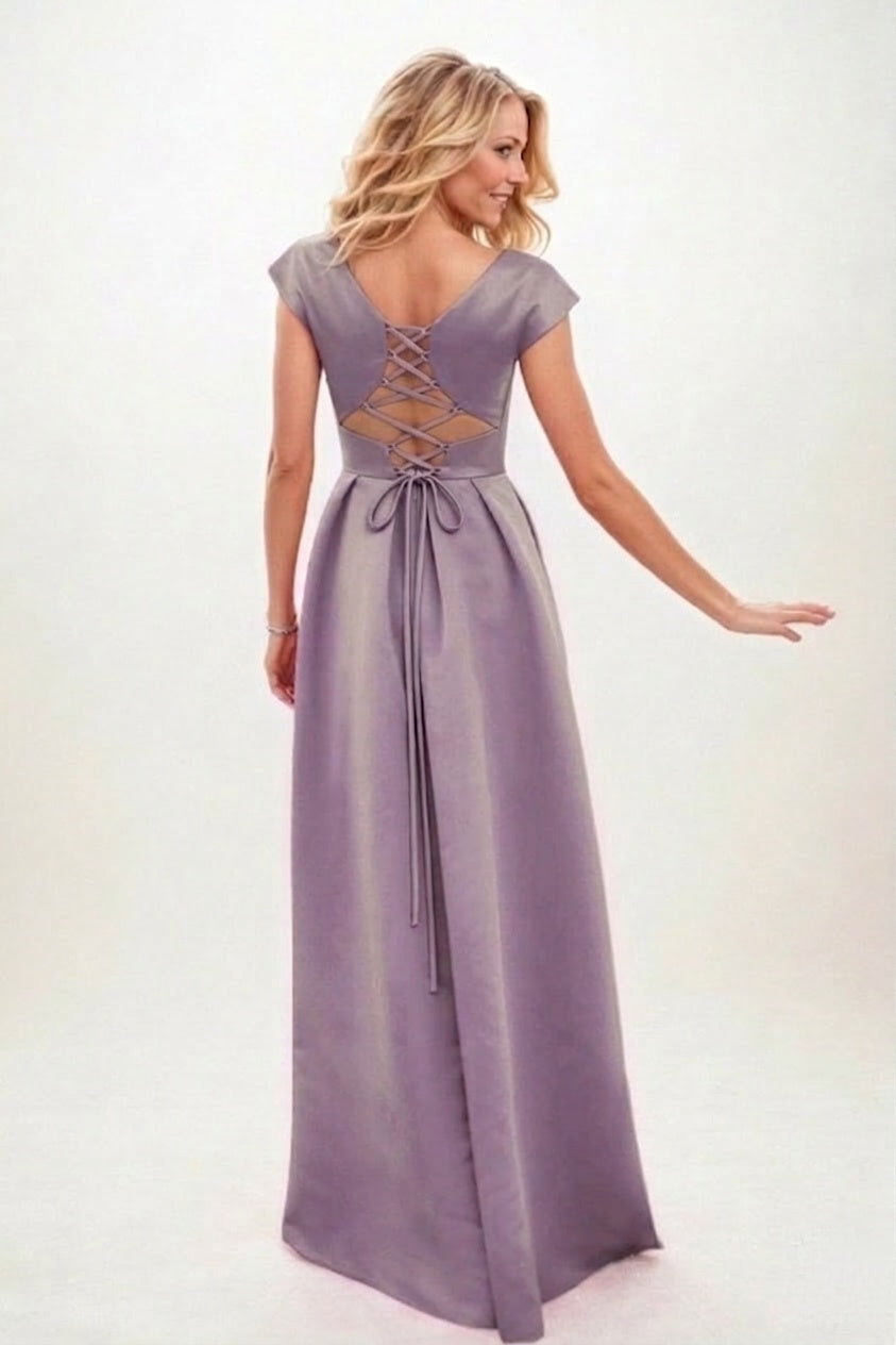 Elegant A-Line Maxi Satin Formal Gown Mother of the Bride Dress