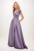 Elegant A-Line Maxi Satin Formal Gown Mother of the Bride Dress