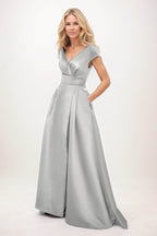 Elegant A-Line Maxi Satin Formal Gown Mother of the Bride Dress