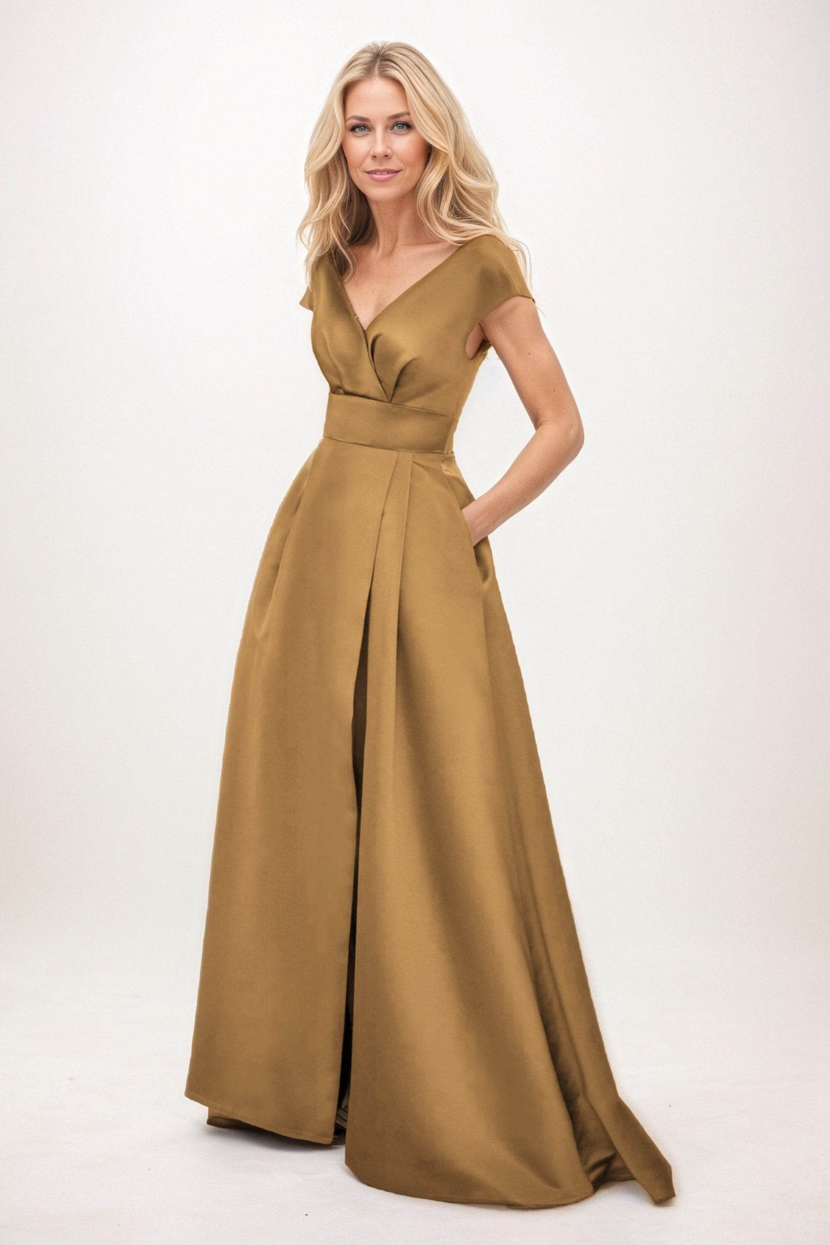 Elegant A-Line Maxi Satin Formal Gown Mother of the Bride Dress
