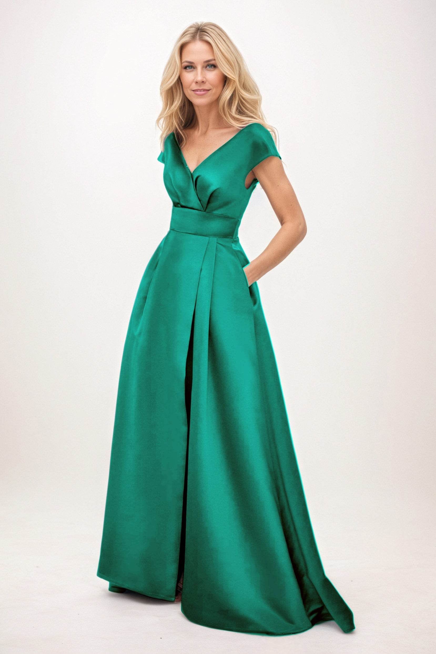 Elegant A-Line Maxi Satin Formal Gown Mother of the Bride Dress