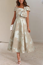 Elegant A Line Tea Length Jacquard Mother of the Bride Dress Mother of the Bride Dress