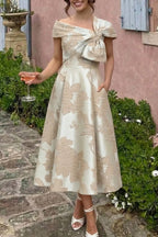Elegant A Line Tea Length Jacquard Mother of the Bride Dress Mother of the Bride Dress