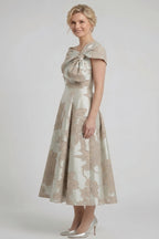 Elegant A Line Tea Length Jacquard Mother of the Bride Dress Mother of the Bride Dress