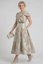 Elegant A Line Tea Length Jacquard Mother of the Bride Dress Mother of the Bride Dress