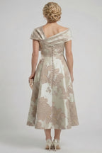 Elegant A Line Tea Length Jacquard Mother of the Bride Dress Mother of the Bride Dress