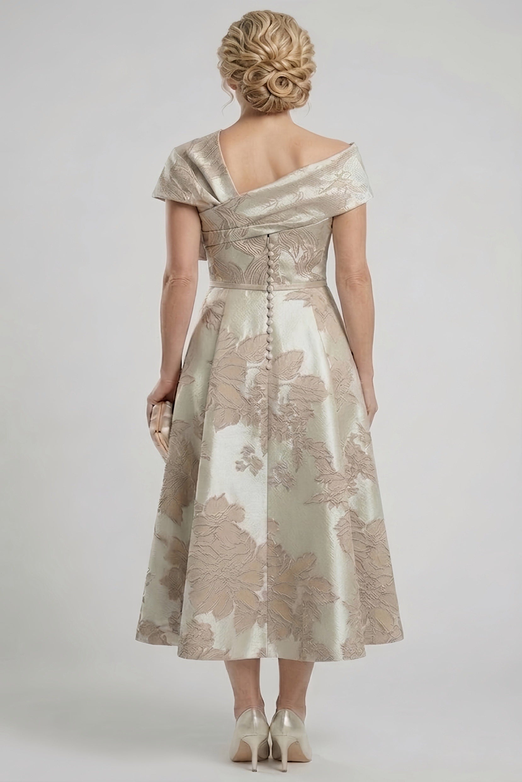 Elegant A Line Tea Length Jacquard Mother of the Bride Dress Mother of the Bride Dress