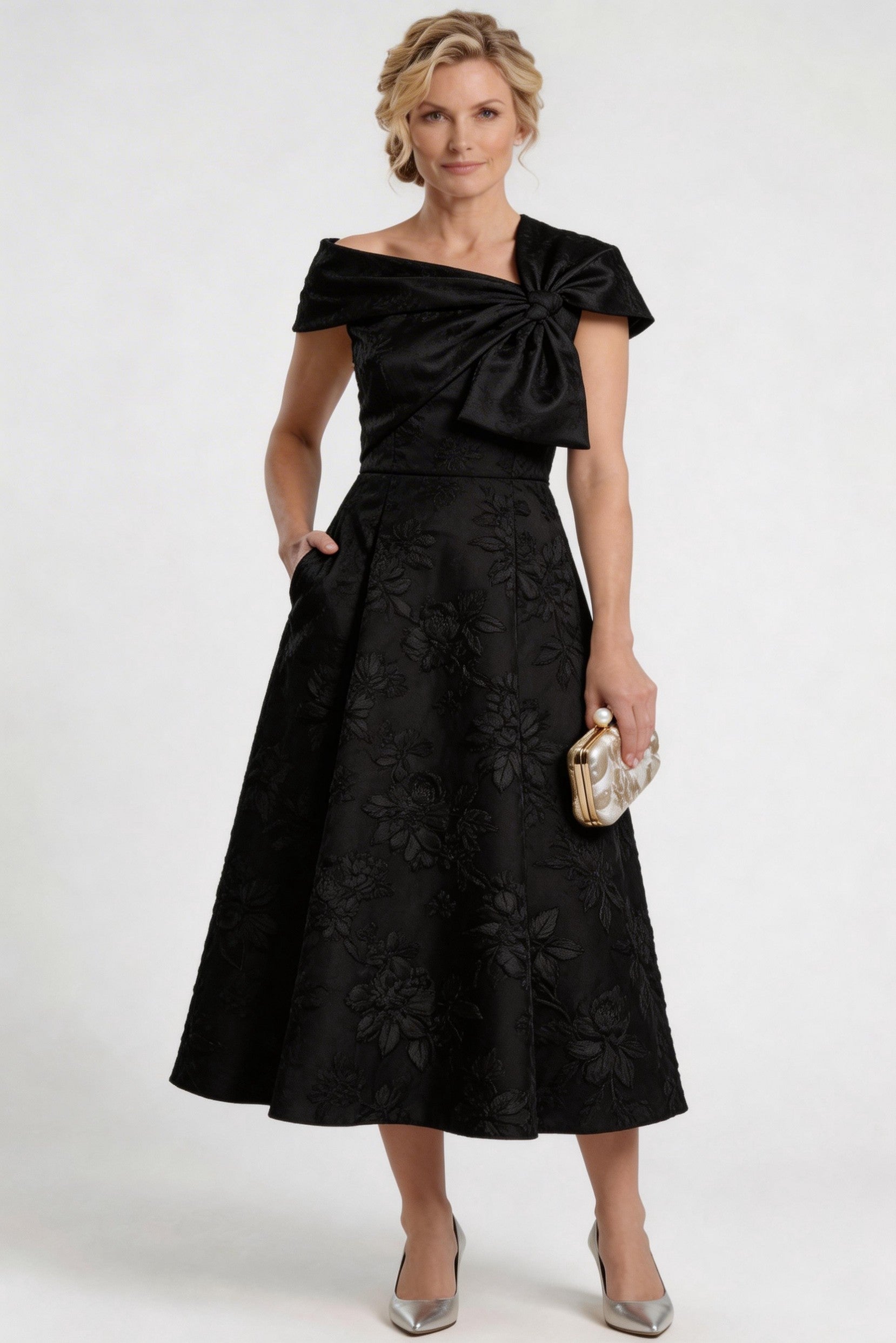 Elegant A Line Tea Length Jacquard Mother of the Bride Dress Mother of the Bride Dress