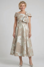 Elegant A Line Tea Length Jacquard Mother of the Bride Dress Mother of the Bride Dress