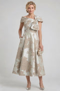 Elegant A Line Tea Length Jacquard Mother of the Bride Dress Mother of the Bride Dress