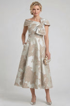 Elegant A Line Tea Length Jacquard Mother of the Bride Dress Mother of the Bride Dress